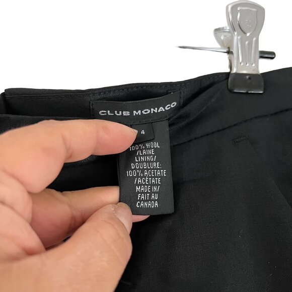 Club Monaco Womens Black Buckle Back Straight Leg Wool Trouser Dress Pants 4 - Picture 3 of 4